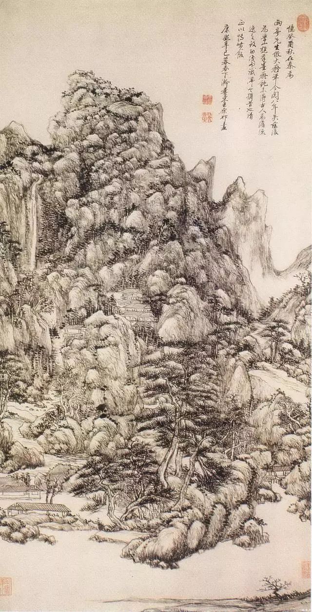 中国古美術 清代 王原祁作款 山水画 水墨画 宣紙 肉筆 六尺中堂画