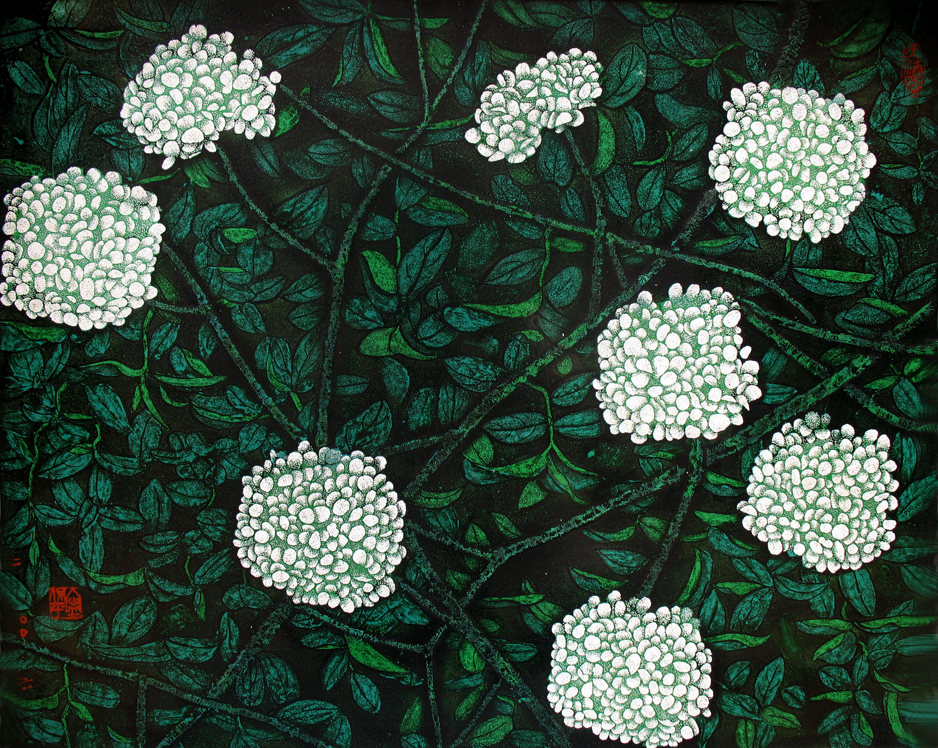 1988年拜漆画家乔十光先生为入室弟子宁保平拜师霍春阳,吴冠中学习