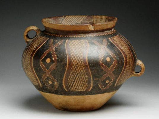 激安商品 仰韶彩陶 アンダーソン土器 素焼き 加彩双耳土器.壺 骨董品