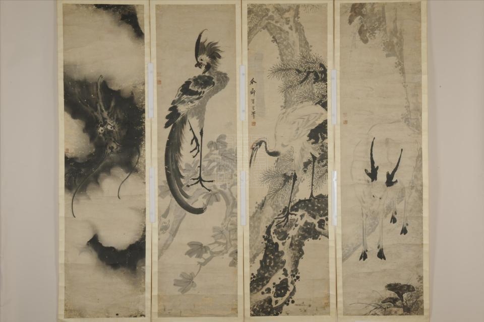 清王宫午龙凤鹿鹤图屏