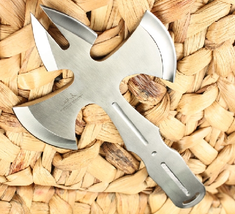  p>古代兵器,属于投掷类.左右双刃角度相反,旋转时产生升力.