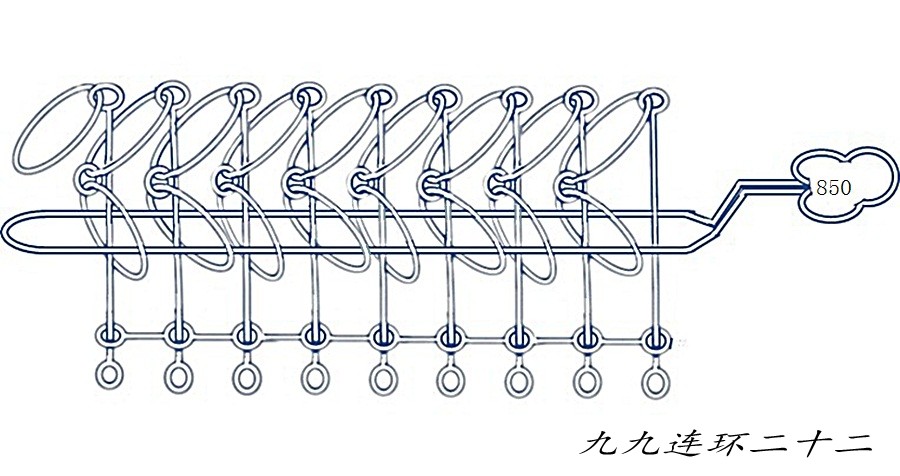  p>九连环是中国传统民间智力玩具,以金属丝制成9个圆环,将圆环套装在