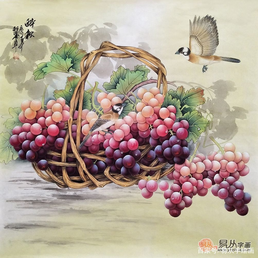 餐厅挂什么字画好，一幅葡萄画硕果累累富足安康_百科TA说