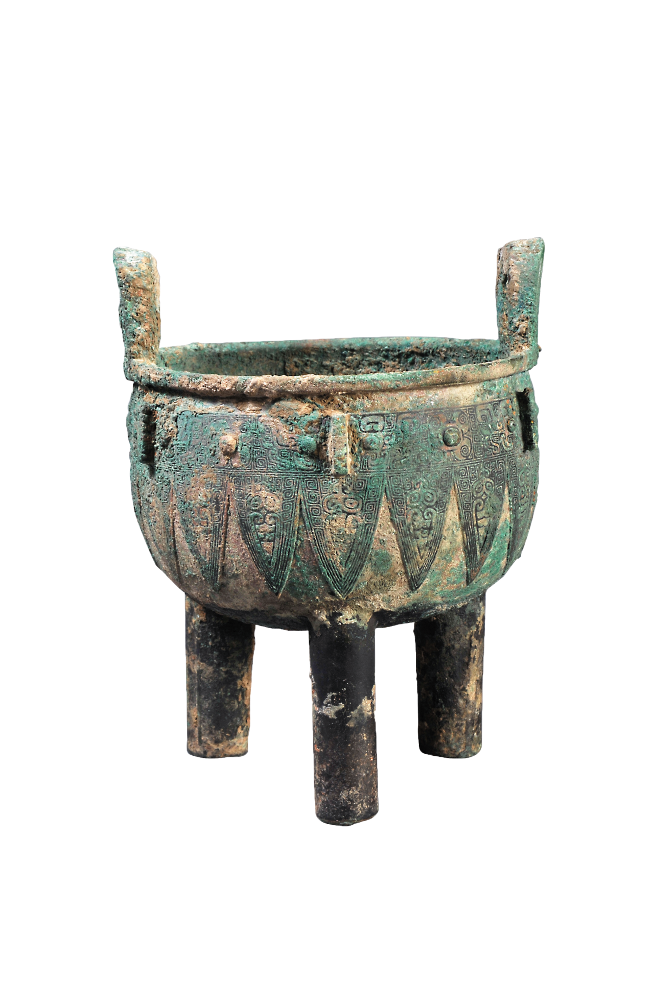 商代晚期兽面蝉翼纹柱足圆形青铜鼎