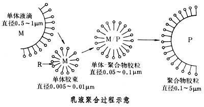  p>乳液聚合是单体借助乳化剂和机械搅拌,使单体分散在水中形成乳液