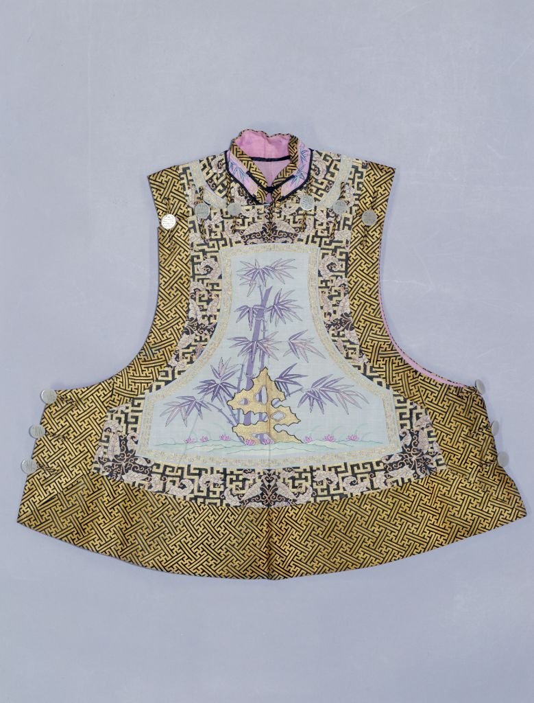 浅湖色竹石纹缂丝一字襟坎肩