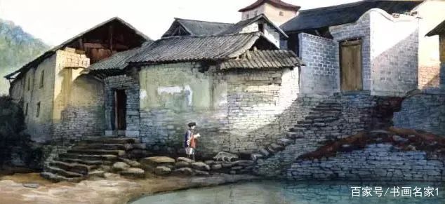 水彩画 林間小路 中国美術郭常信