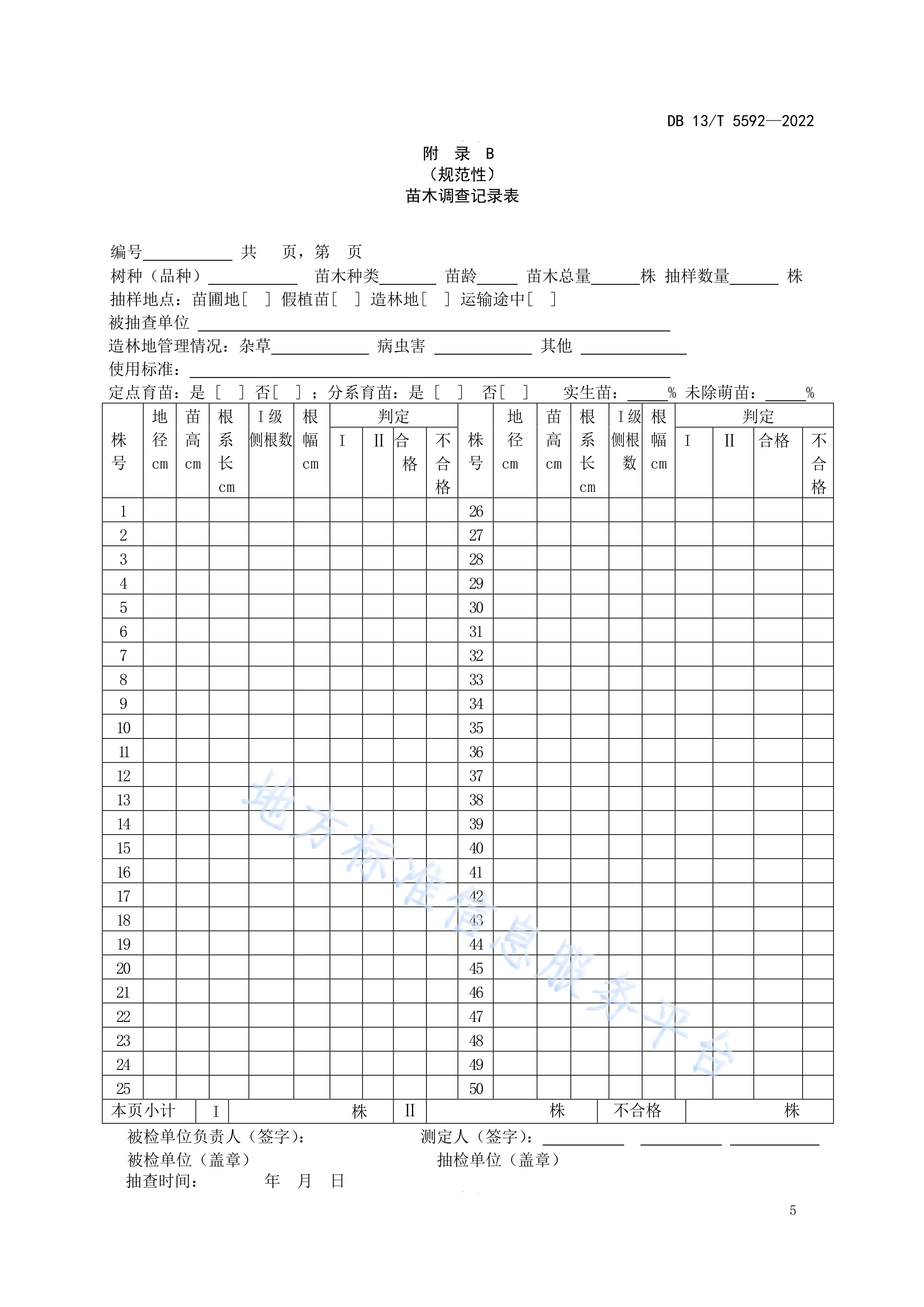 工程造林苗木质量抽检技术规范