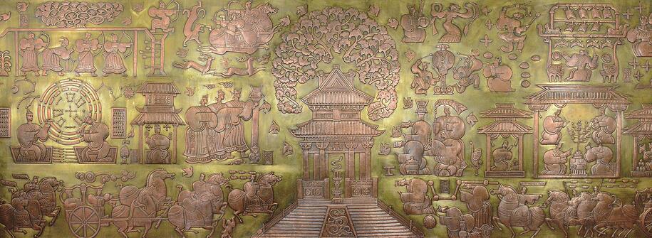  p>孔子六艺图是我国著名壁画艺术家邵旭先生为人民大会堂山东厅创作