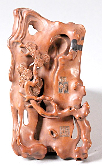 清黄杨木雕仿古松树摆件