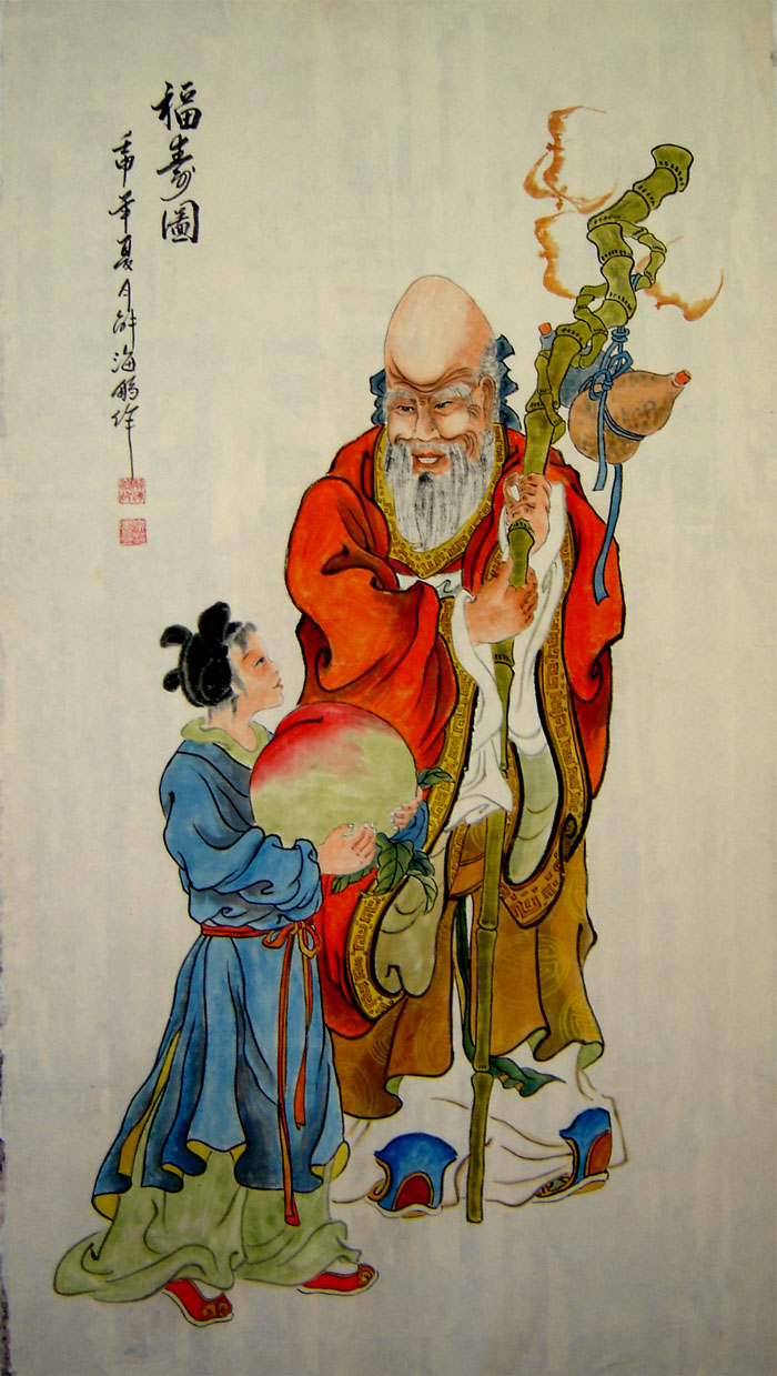 p>福寿图,图片上的图案是长寿福,其寓意为:长命百岁,益寿延年.