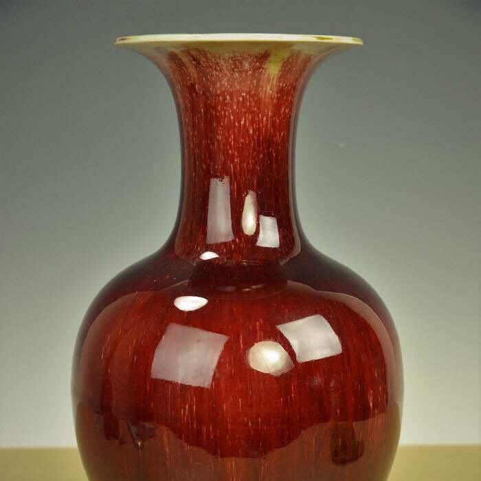 清康熙時代 【大清康熙年製】在銘 火焔紅釉橄欖瓶 紅