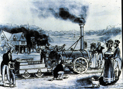 1825年，史蒂文斯发明的火车机车。