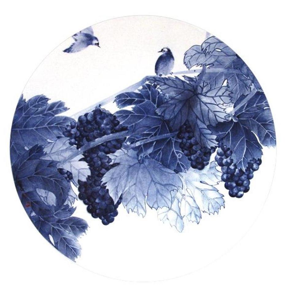 苗墨　水墨画 梅花 玉骨仙姿 青色背景 玉骨仙姿 苗墨　水墨画 青色背景 梅花