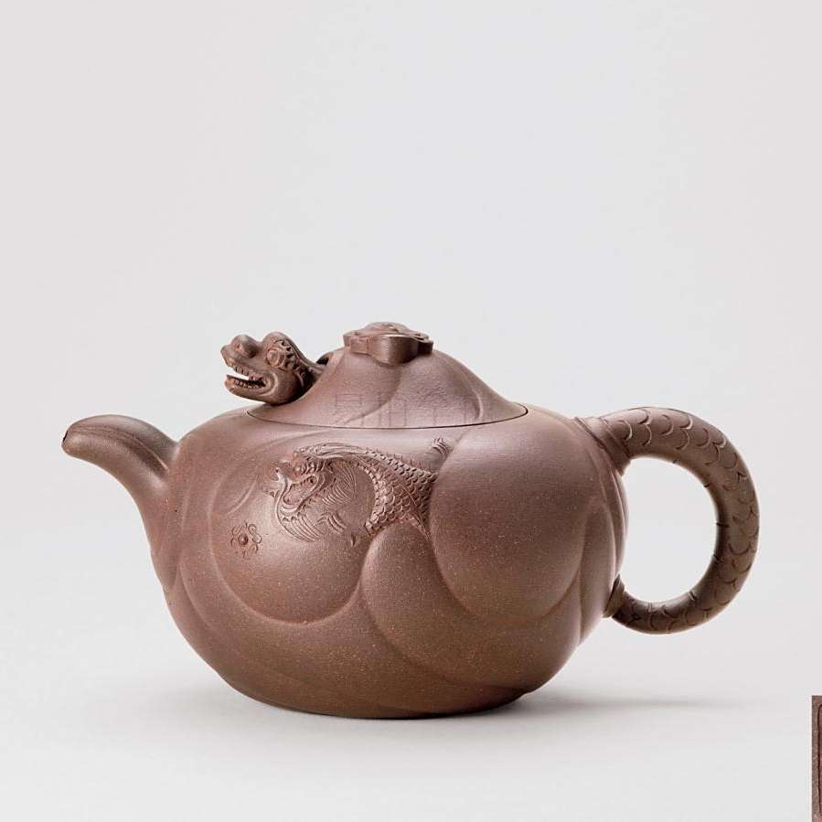 中国☆紫砂茶壷☆方秀君☆急須☆魚化龍☆二重仕掛