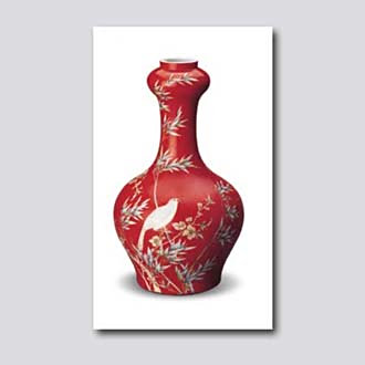 中国清時代花瓶　珊瑚紅釉花鳥花卉紋花瓶 珊瑚红地花鸟纹瓶_景德镇瓷器|艺术陶瓷|景德镇陶瓷厂|陶瓷艺术家